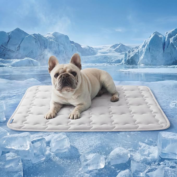 Bedsure Cooling Mat for Medium Dogs, Q-Max>0.5 Thin Breathable Cold Crate Pad for Pet, Portable Washable Kennel Bed for Summer Active Dog with Chill Cool Soothing Fabric to Rapid Cooling, 29x21, Grey by Unknown