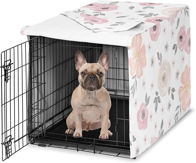 Sweet Jojo Designs 30in. Small/Medium Dog Crate Cover (Pink/Grey Boho Floral) for Girls Pet Cage, Kennel Covers (Watercolor, Flower, Elegant Rose, Shabby Chic, Farmhouse, Nature, Blush & Gray) by SweetJojoDesigns