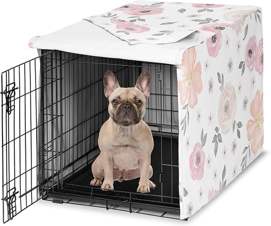 Sweet Jojo Designs 30in. Small/Medium Dog Crate Cover (Pink/Grey Boho Floral) for Girls Pet Cage, Kennel Covers (Watercolor, Flower, Elegant Rose, Shabby Chic, Farmhouse, Nature, Blush & Gray) by SweetJojoDesigns