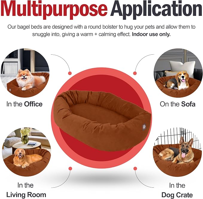 Majestic Pet 52 Inch Suede Calming Dog Bed Washable – Cozy Soft Round Dog Bed w/Spine Support for Dogs to Rest Head - Fluffy Donut Dog Bed 52x35x11 (Inch) - Round Pet Bed X- Large – Rust (2025) - Image 5