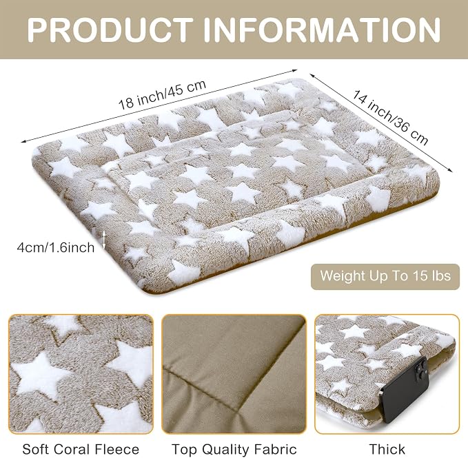 VitalCozy 4 Pcs Dog Crate Pads, Ultra Soft Warm Washable Anti-Slip Kennel Bed Mat for Pets, Reversible, Replaceable, Cage Liner for Small Medium Large Dogs and Cats(18 x 14 x 1.6 Inch,Star,Apricot) - Image 2