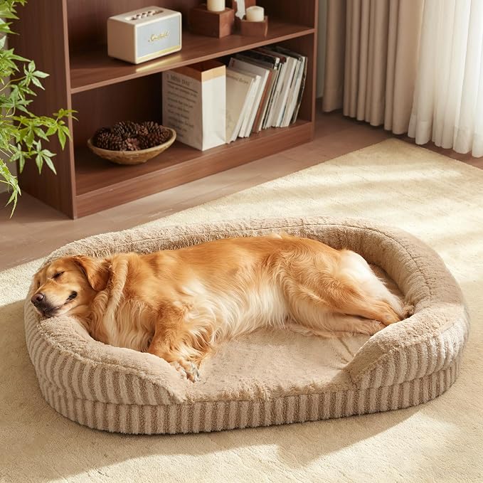 MIXJOY Orthopedic Dog Beds Large Sized Dog,Extra Large Washable Dog Bed Waterproof Oval Dogs Bed with Removable Cover,Egg-Crate Foam Big Pet Bed Couch with Bolster,Non-Slip Bottom,XL 42"X32",Brown by MIXJOY