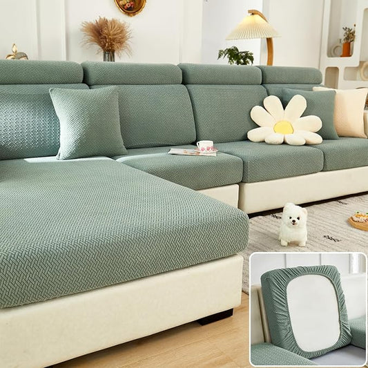 Couch Cushion Covers & Couch Cover for Sectional Sofas, Reversible Non-Slip Sofa Slipcovers, Washable Pet Proof Home Decor Protector (Green, 2 Seats + Chaise Cover) by Unknown