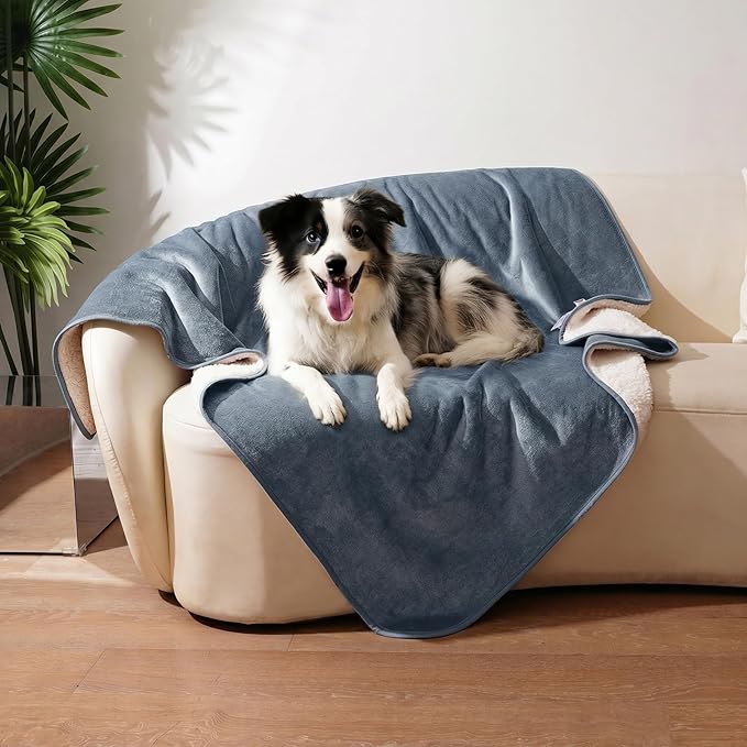 Sunheir Waterproof Blanket for Bed & Couch, Reversible Soft Sherpa Fleece Flannel Throw 50"X60", Leakproof Spill-Proof Dog Pet Blanket, Furniture & Sofa Protector, Camping, Travel, Grey by SUNHEIR