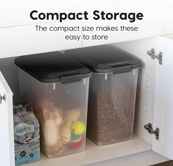 IRIS USA Dog Food Storage Container, 2 Pack, Up to 30 lbs Each, Airtight Seal for Freshness, Wheels for Rolling, Easy One Hand Opening, Made in USA, BPA Free, Clear/Black - Image 4