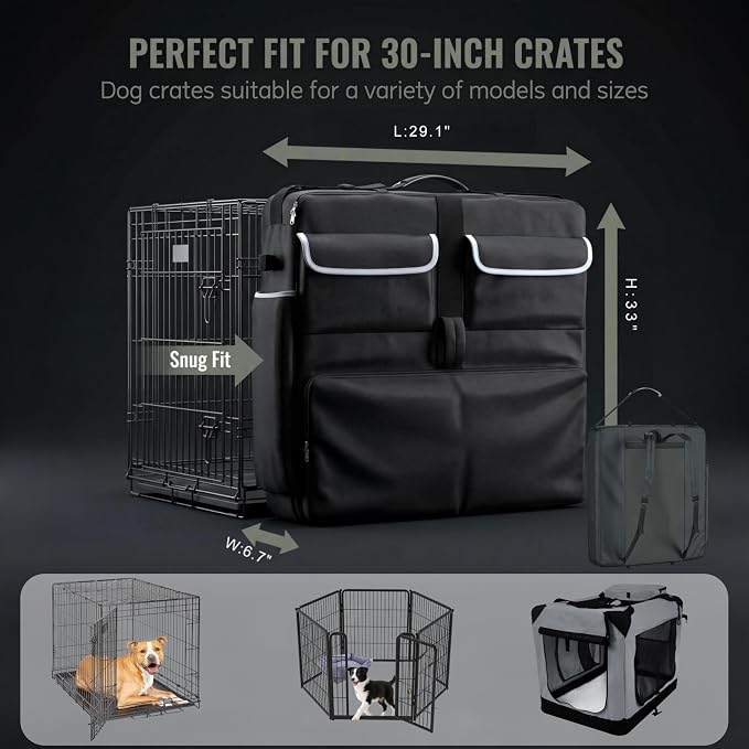 30" Dog Cage Storage Bag, Heavy Duty Waterproof 1680D Oxford & Shockproof Pearl Cotton DogCrate Carry Bag, 3-Side Open Dog Fence Carrying Bag,for Foldable Wire Crates Pet Playpen Outdoor RV Travel - Image 4