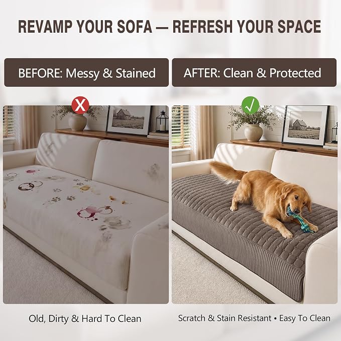 OHSIO Soft Plush Couch Cover for Sofa, Washable Milk Velvet Sofa Slipcover, Non-Slip Furniture Protector for 1 2 3 Seater Couch, Dogs, Pets and Kids(Brown, 35.43'' x 94.49'') - Image 6