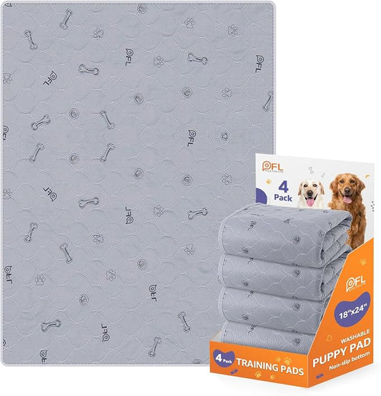 Washable Dog Pee Pads for Puppy, 4 Pack Puppy Pads Washable Pee Pads for Dogs, Absorbent Reusable Whelping Pads Dog Mats for Floor Protector, Couch Cover, Crate, Puppy Training 18x24 by PICKFORLIFE