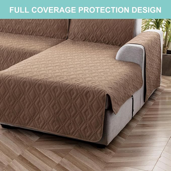 Genina Waterproof L Chaise Sectional Cover for Kids Pets (Brown, Sofa Large) - Image 6