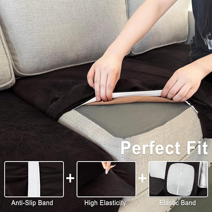 ANARACHON Leather Look Couch Cushion Covers Sofa Seat Slipcovers Sets Couches Furniture Protector for Sectional Armchair Loveseat Pets Kids Stretch Spandex Fabric (2 Cushion Loveseat, Chocolate) - Image 4
