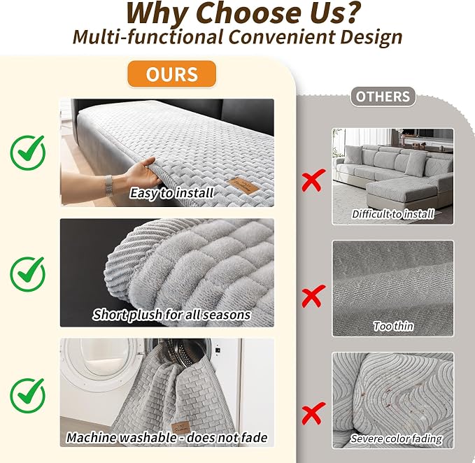 Couch Covers for Dogs Washable, Velvet Dog Couch Cover Protector, Fuzzy Plush Pet Sofa Cover for 3 Cushion Couch, Sofa Covers for Pets(1PC,Light Grey,27.6"x82.7",3 Seater Sofa Pad Cover) - Image 6