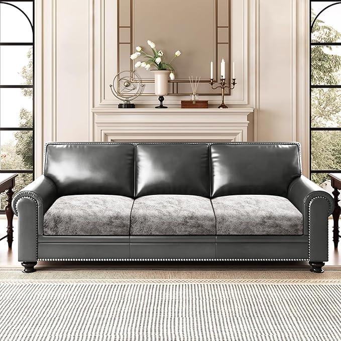 ANARACHON Leather Look Couch Cushion Covers Sofa Seat Slipcovers Sets Couches Furniture Protector for Sectional Armchair Loveseat Pets Kids Stretch Spandex Fabric (3 Cushion Sofa, Griege) - Image 2