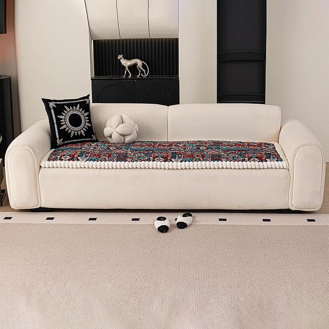 VClife Boho Eclectic Textured Sofa Cover, Ethnic Retro Dog Couch Cushion Cover for 3-4 Cushion Couch Sofa, Plush Soft Anti Slip and Washable Couch Cover for Sectional L Shape Sofa - Image 2