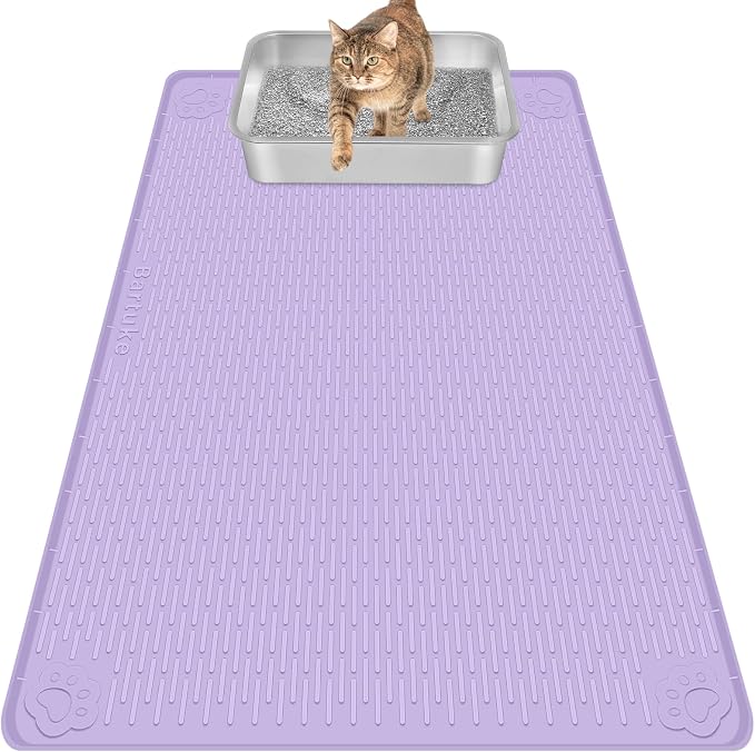 Silicone Cat Litter Mat for Litter Box 40”x28” Large Cat Mat, Purple | Waterproof, Non-Slip, Leak-Proof Rug Mat with Lip, Easy to Clean, Extra Large Litter Catcher Mat for Floor by Bartuke