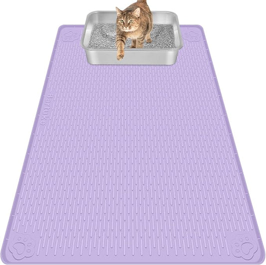 Silicone Cat Litter Mat for Litter Box 40”x28” Large Cat Mat, Purple | Waterproof, Non-Slip, Leak-Proof Rug Mat with Lip, Easy to Clean, Extra Large Litter Catcher Mat for Floor by Bartuke