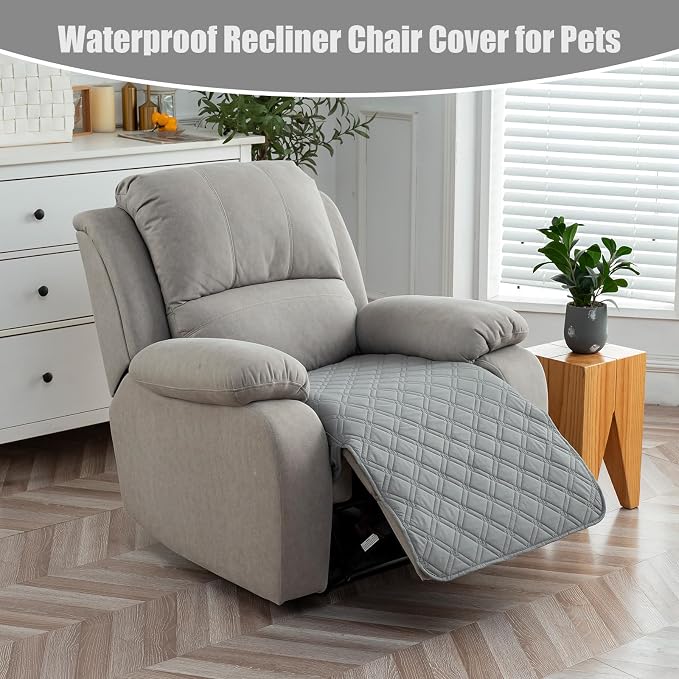 Genina Waterproof Recliner Chair Covers, Recliner Cover for Dog Pets Friendly, Washable Antislip Reclining Chair Cover Furniture Protector, Sofa Slipcover for Living Room(23.6inch/Light Grey) - Image 3