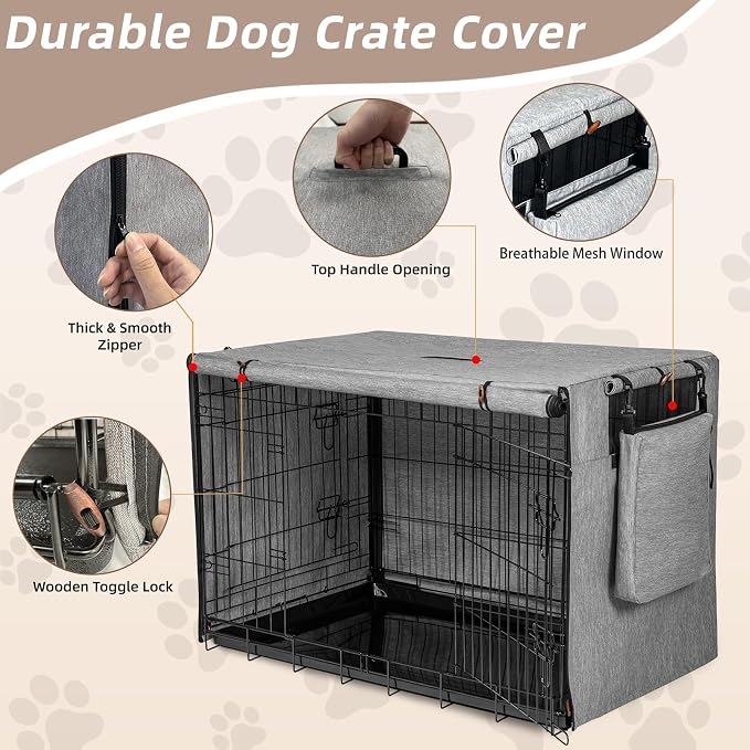 Dog Crate Cover 42 Inch, Heavy Duty Waterproof 600D Oxford Kennel Cover for Wire Cages with 1/2/3 Doors, Privacy Pet Cover with Storage Bag - Machine Washable, Indoor/Outdoor,Gray - Image 6
