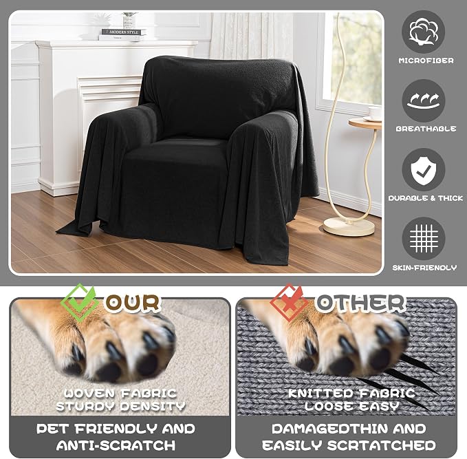MYSKY HOME Black Couch Covers for Reclining Couch, Non-Slip Sectional Sofa Cover for Dog, Couch Covers for Sofa, Pet Couch Protector, Chair Covers Sofa Slipcovers Washable Furniture Covers, 71"x 91" - Image 2