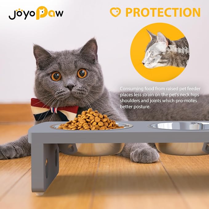 Elevated Dog Bowls, Bamboo Raised Dog Bowl for Dogs, with 2 Stainless Steel Bowls (Grey, Small: 4'' Tall-20oz Bowl) - Image 5