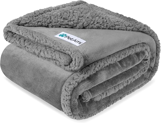 PetAmi Waterproof Dog Blanket for Couch, Queen 90x90, Pee Proof Sherpa Fleece Reversible Pet Throw, Furniture Protector for Bed Sofa, Soft Washable Cover for Large Dogs Cats, Light Grey - Image 7