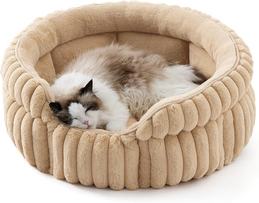Bedsure ComfyFleece™ Washable Cute Large Cat Bed,Soft Round Puppy Bed,23in | Cozy Fluffy Plush Small Dog Bed,Donut Corduroy Cuddler Pet Beds for Indoor Big Cats,Anti-Slip Bottom,Up to 20 Lbs,Sandy Beige by Unknown