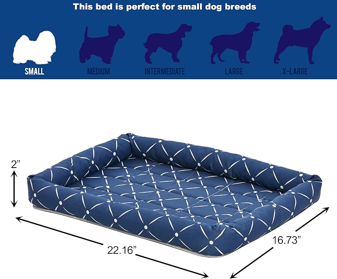 MidWest Homes for Pets 40224-BLD Quiet Time Couture Ashton Bolster Pet Bed, Small Dog/24, Blue & White Diamond Pattern - Image 4