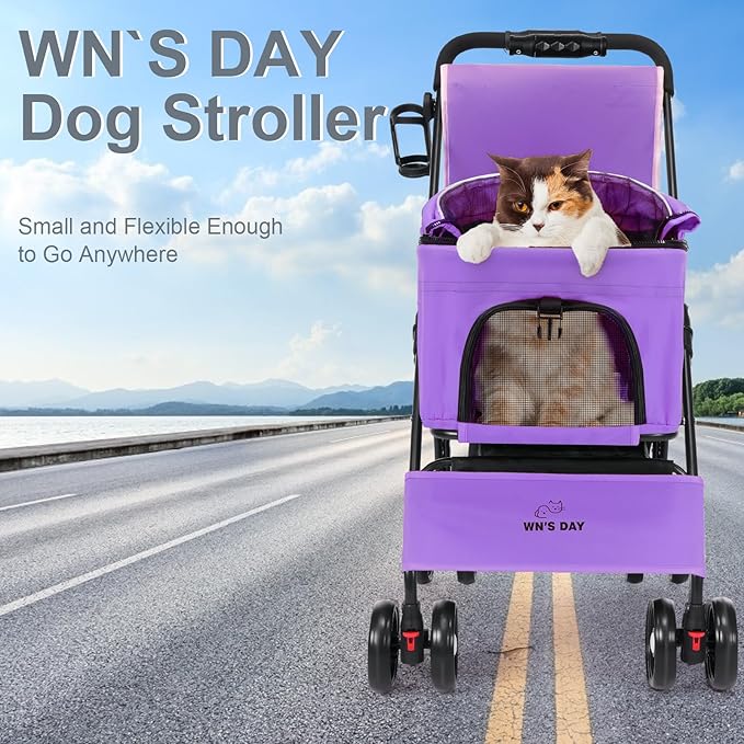 3 in 1 Pet Dog Stroller for Small Medium Dogs 10-50 lbs, Foldable Cat-Strollers for 2-Cats with Removable Carrier, Pet-Strollers for Cats with Storage Bag, Small Puppy-Stroller, Dog-Cart (Purple)