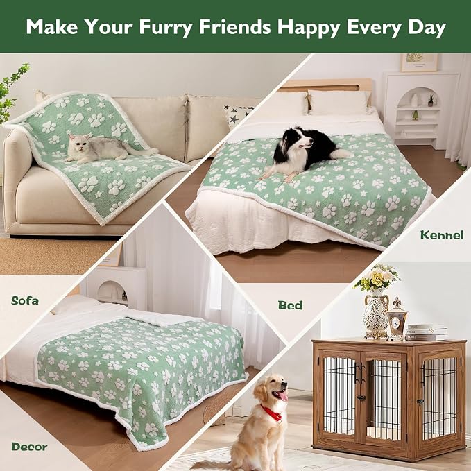 Waterproof Blanket for Dog Cat or Adult, Cute 3D Textured Paw Dog Blanket for Bed Couch Sofa, Soft Liquid Pee Proof Pet Furniture Protector, 60"x80", Green - Image 4