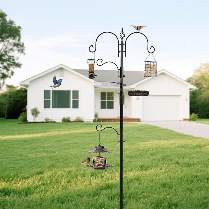 ERYTLLY Bird Feeding Station Kit Bird Feeder Pole Wild Bird Feeder Hanging Kit Planter Hanger Multi Feeder Hanging with Metal Suet Feeder Bird Bath for Attracting Wild Birds - Image 6