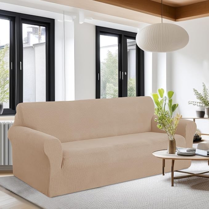 U-NICE HOME Oversized Stretch Couch Cover Slipcover, Camel | 3 Cushion Sofa, 1-Piece Sofa cover, Washable, Pet friendly, Furniture protector, Polyester Spandex Jacquard fabric - Image 2