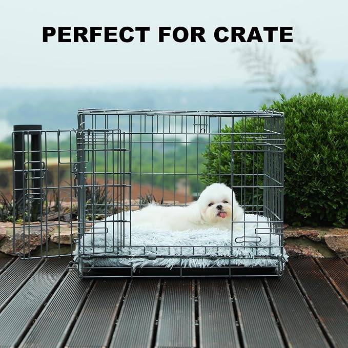 Bedfolks Waterproof Crate Bed, Plush Dog & Cat Bed with Removable Washable Cover, Faux Fur Kennel Pad, 17"x12", Grey - Image 3