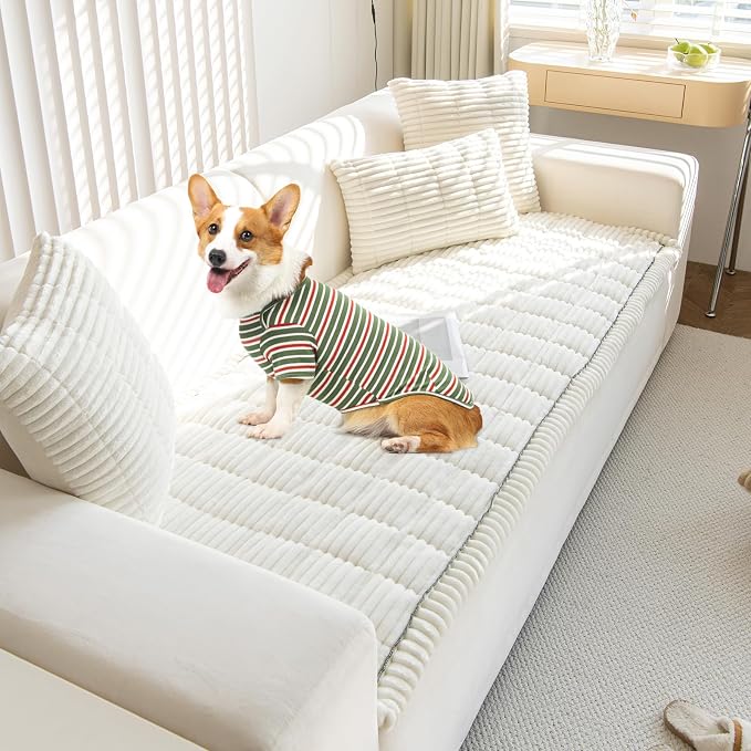 VClife Dogs Couch Cover, Non Slip Sofa Cover Washable, White, 23.6" X 51" | Soft Fuzzy Couch Cover for 2 Cushion Couch Sofa Pet Friendly, Scratch Resistant Thick Furniture Protector for Sectional Sofa - Image 5
