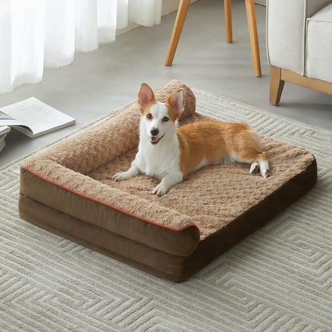 BFPETHOME Orthopedic Washable Dog Bed, Sleeping Couch for Large Senior Dogs | Deluxe Plush Rose Velvet Washable Cover, Egg Crate Foam Support, Waterproof Lining, Non-Slip Bottom, Senior Dogs by BFPETHOME