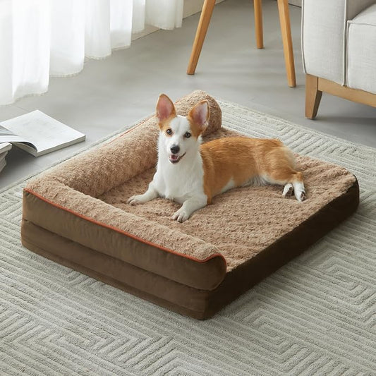 BFPETHOME Orthopedic Washable Dog Bed, Sleeping Couch for Large Senior Dogs | Deluxe Plush Rose Velvet Washable Cover, Egg Crate Foam Support, Waterproof Lining, Non-Slip Bottom, Senior Dogs by BFPETHOME