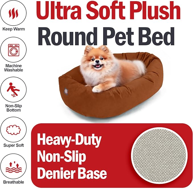 Majestic Pet Suede Shredded Memory Foam Mix Calming Dog Bed Washable - Cozy Soft Round Dog Bed with Spine for Head Support - Fluffy Donut Dog Bed, 24 Inch, Rust - Image 6