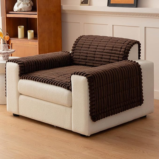 Sofa Couch Cover, Sofa Covers for Dogs Washable, Non-Slip Striped Sofa Slipcovers for Sectional Sofa, Sofa Cover Furniture Protector for L Shaped(Dark Brown, 27.6"x 27.6") by MDSASFD