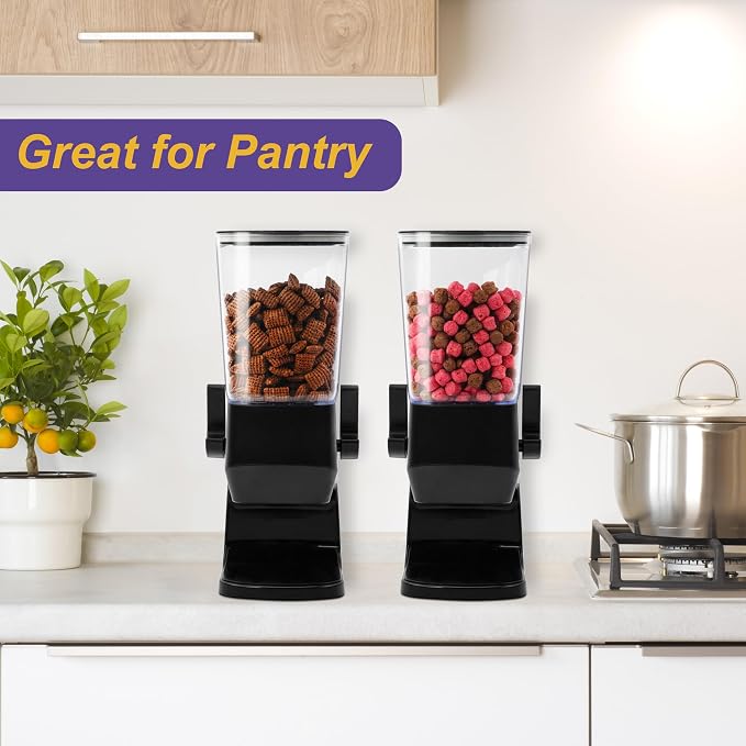 Cereal Dispenser Countertop, Dry Food Dispenser Snack Organizer, Slim Cereal Containers Storage Dispenser with Lids for Pantry, Kitchen Organization Oatmeal Nut Granola Candy, Black, 2pcs - Image 2