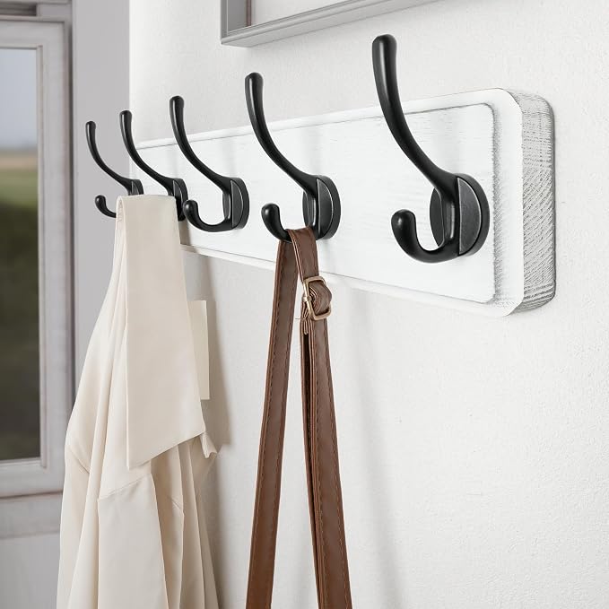 SKOLOO Rustic Wall Mounted Coat Rack, Pine Solid Wood Coat Hook Hanger - 5 Hooks for Hanging Clothes Robes Towels Coats - Image 5