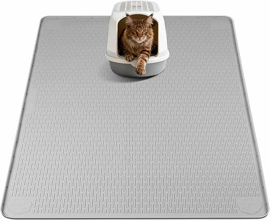 Silicone Cat Litter Mat for Litter Box 40”x40” Large Cat Mat, Light Grey | Waterproof, Non-Slip, Leak-Proof Rug Mat with Lip, Easy to Clean, Extra Large Litter Catcher Mat for Floor by Bartuke