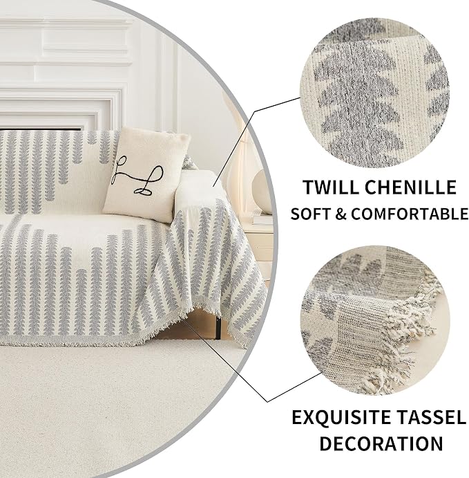 HAOMAIJIA Boho Sofa Covers Couch Covers for 3 Cushion Couch Sofa Pet Friendly Soft Thick Non Slip Couch Cover for Dogs Washable Sectional Couch Covers L Shape Furniture Protecto (Grey, 71"x118") - Image 5