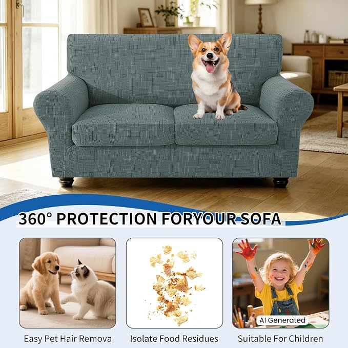 CYCMCAO 3 Piece Stretch Sofa Cover Couch Covers for 2 Cushion Couch, Loveseat Covers Stay in Place, Sofa Covers Washable with Elastic Bottom for Dogs (Sage Green), 71"-91" (2 Cushion Sofa) - Image 5