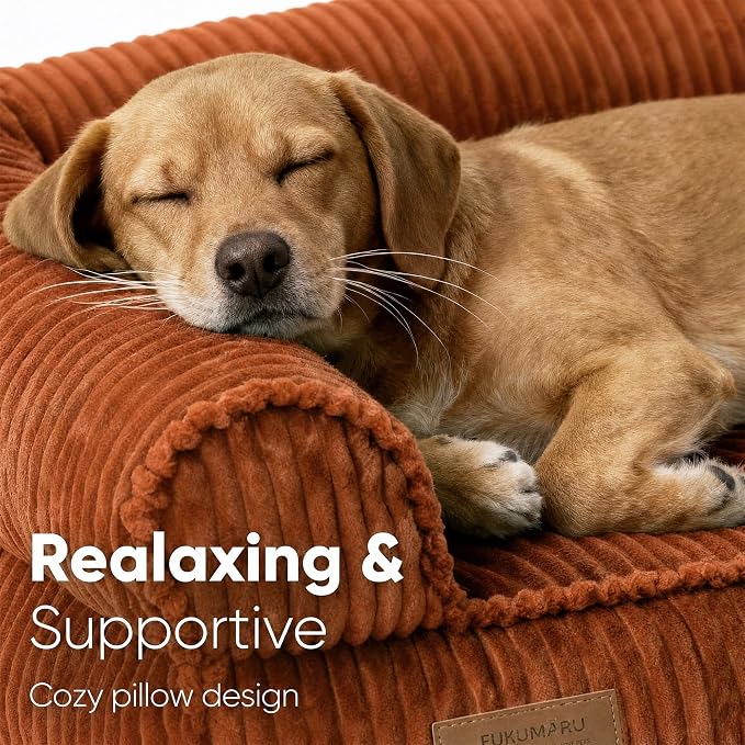 FUKUMARU Dog Couch Bed, Corduroy Cozy Cat Bed, Waterproof, Washable Cover | 28in Orthopedic Dog Beds Sofa for Small Dogs and Large Cats, Cute Warm Cotton Pet Sofa - Image 2