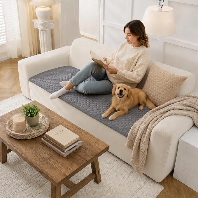 Warmstar Waterproof Couch Cover for Dogs Washable,Brick Pattern Short Plush Pet Couch Covers for Sofa,Soft Sofa Cover Non-Slip for 3 Cushion Couch Sofa Pet Friendly (Dark Grey, 27.6" x 70.9") - Image 2