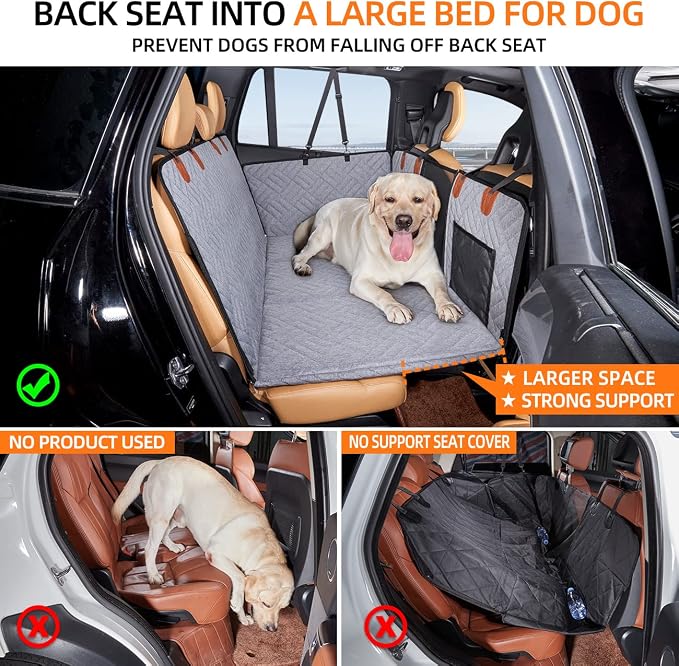 YJGF Hard Bottom Dog Car Seat Cover for Back Seat,Seat Extender for Dogs | Strong Support,More Rest Space,Waterproof, Scratch Resistant,Car Seat Protector,Dog Hammock for Car/SUV/Small Truck - Image 2