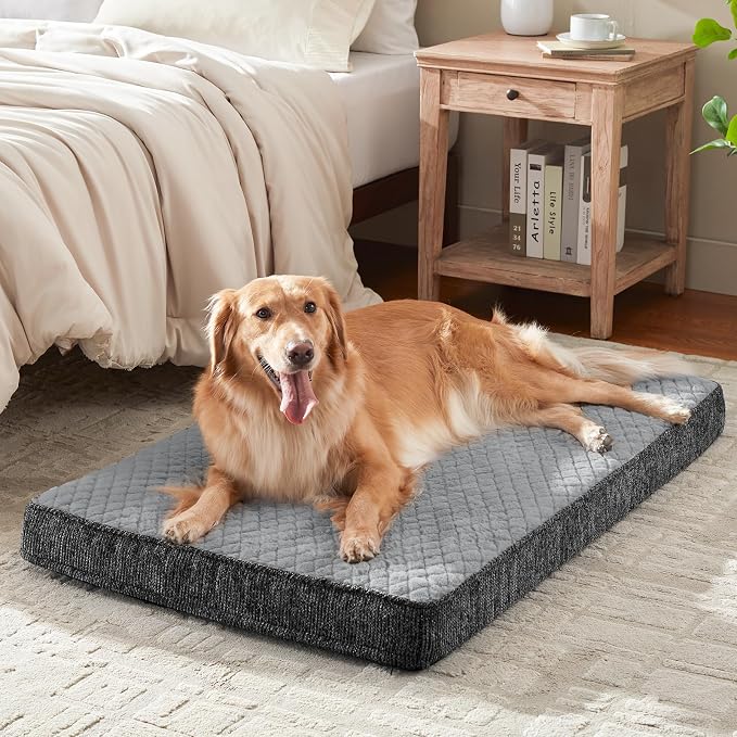 JOEJOY Orthopedic Medium Dog Bed, Washable Dog Crate Bed Medium Sized with Removable Cover, Egg Memory Foam Pet Beds, Light Grey, 29"x18" - Image 2