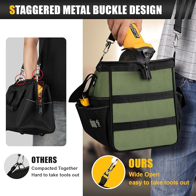 UUP 18-Inch Large Tool Bag, 16-Pocket Portable Tool Box Organizer Storage, Heavy Duty Tactical Toolbag with Big Zipper, Travel Carry Toolbox, Father Day Dad Men Electrician Contractor Welding Gift | 16 Pockets & MOLLE. Detachable Strap & Handle. Non-sl... - Image 6