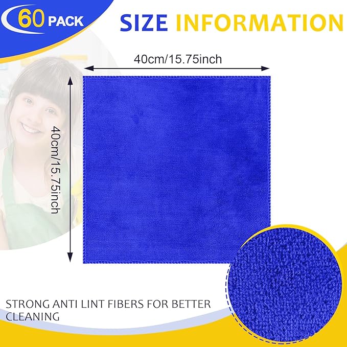 Nuenen Microfiber Cleaning Cloths for Cars 16 x 16 Inch Ultra Absorbent Car Towels Drying Reusable Cleaning Supplies House Kitchen Window Microfiber Towel(Blue, Gray, Yellow,60 Pcs) - Image 4