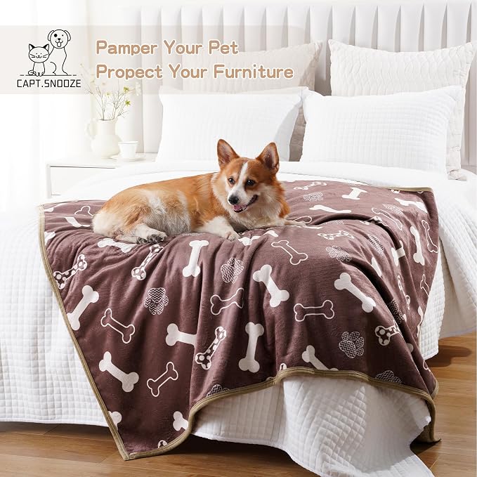 Waterproof Dog Blankets Pet Blanket 60"x80", Soft Fluffy Sofa Car Bed Protector, Reversible Sherpa Fleece Dog Blanket for Large Dogs(Chocolate Brown-Bones) - Image 6