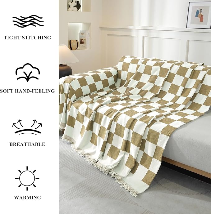 Couch Cover for Sofa, Boho Sofa Cover Washable Couch Cover for Dogs, Pet Sofa Cover for 1-Cushion Couches with Tassel Furniture Protector Cover,71" x 91",Khaki-Square - Image 3