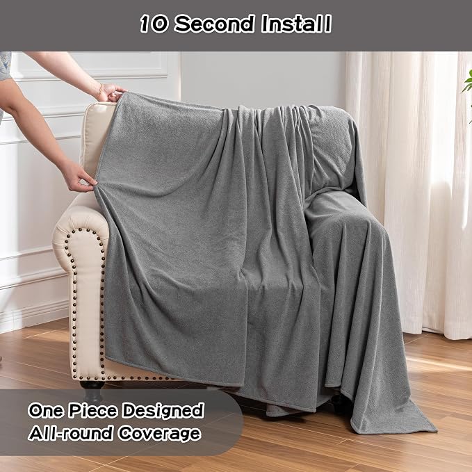MEETSKY Chair Cover Cat Scratch Proof Recliner Chair Covers, Oversized Armchair Sofa Covers Washable Sofa Slipcover for Single Couch, Soft Small Couch Slipcover for Pets Dogs, 71" x 91", Grey - Image 4